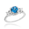 White Gold Blue Topaz Diamond Engagement Ring