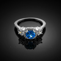 White Gold Blue Topaz Diamond Engagement Ring