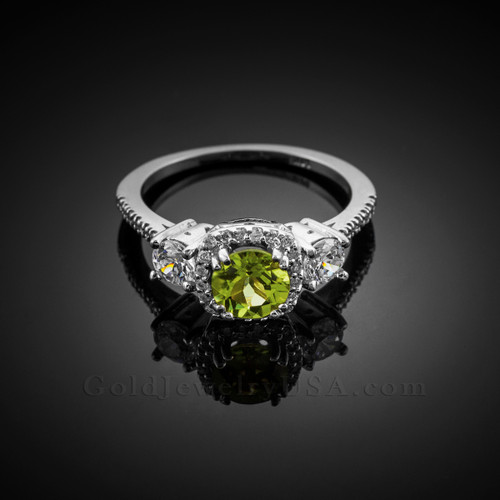 White Gold Peridot Diamond Halo Engagement Ring