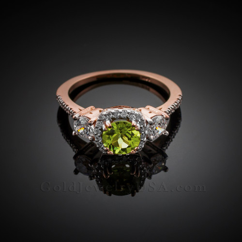 Rose Gold Peridot Diamond Engagement Ring