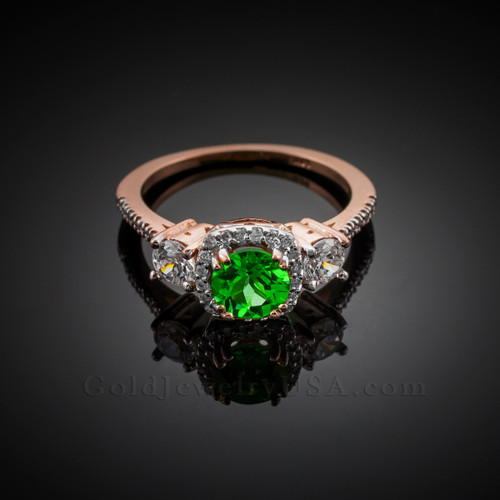 Rose Gold Emerald Diamond Engagement Ring