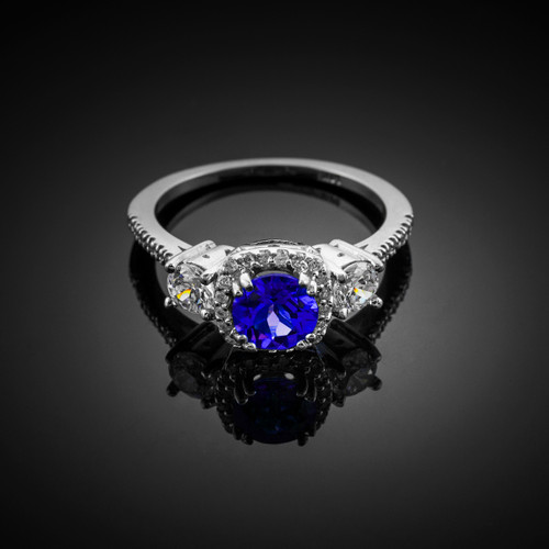 White Gold Sapphire Diamond Engagement Ring