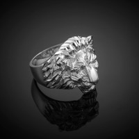 Men's Solid White Gold Lion Head Ring