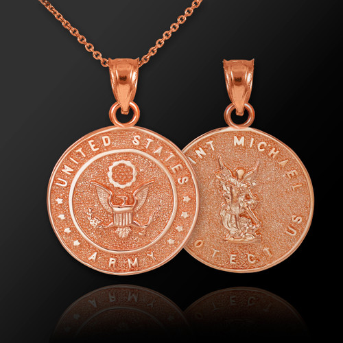 Rose Gold US Army Reversible St. Michael Pendant Necklace