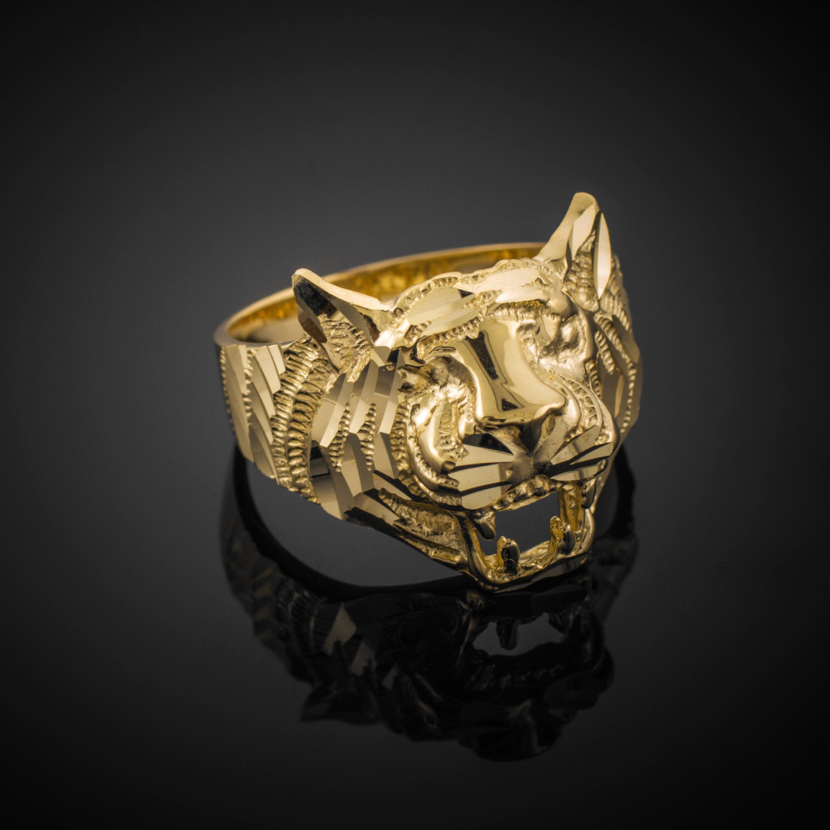 14K yellow gold over Tiger diamond ring Animal tiger ring Man orders tiger ring Jewelry tiger ring Man diamond ring Diamond tiger ring Gift for him