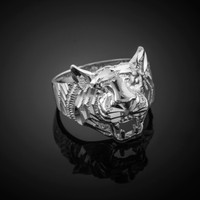 Unisex White Gold Diamond Cut Tiger Ring