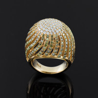 Gold Champaign Pave Diamond Cocktail Dome Ring