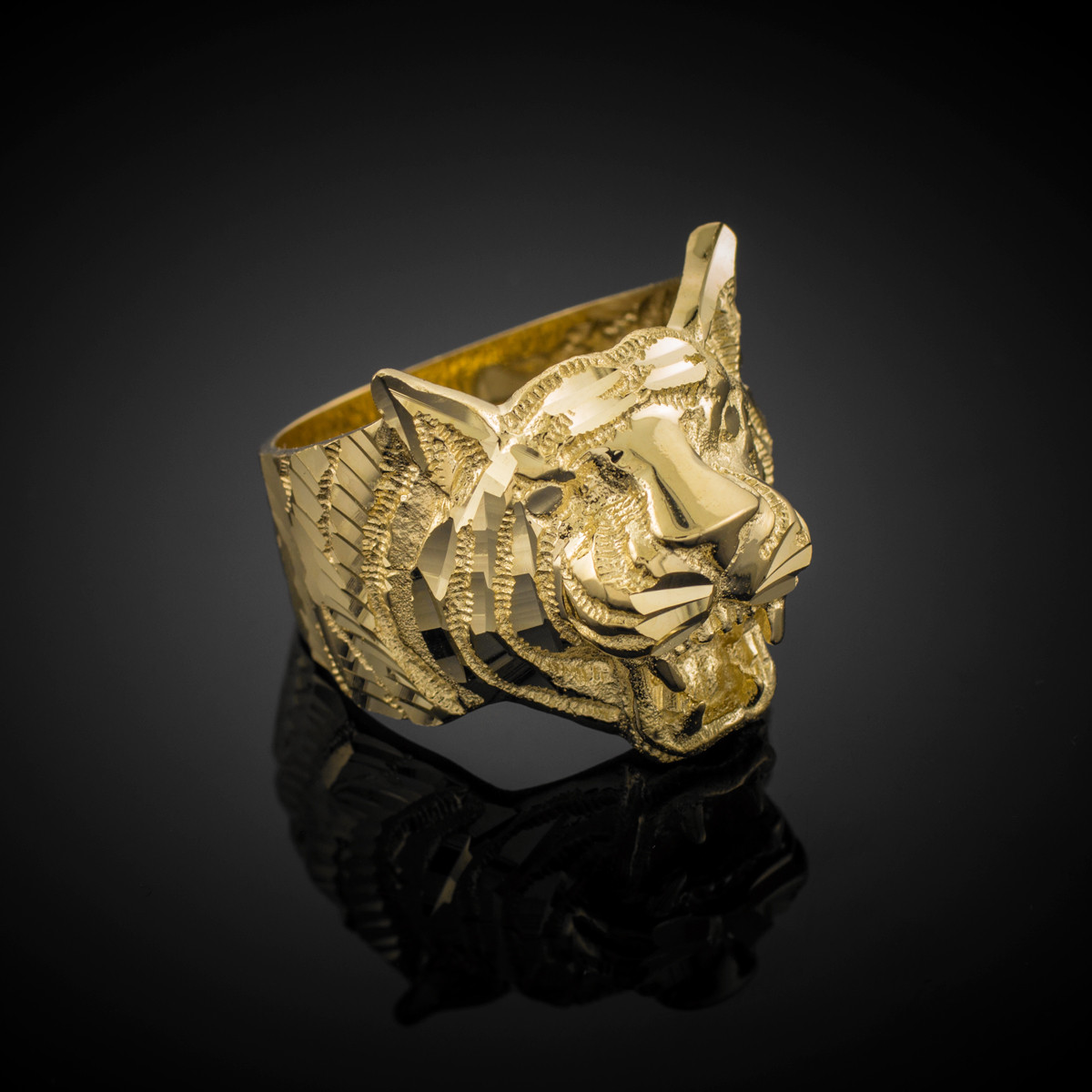 Gold Diamond Cut Tiger Ring (Large) | Tiger Rings