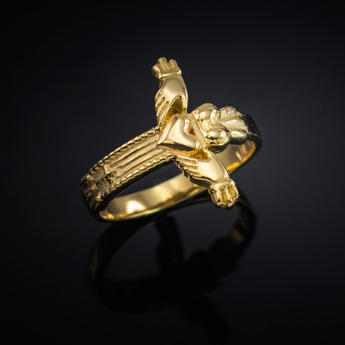 Gold Claddagh Cross Ring
