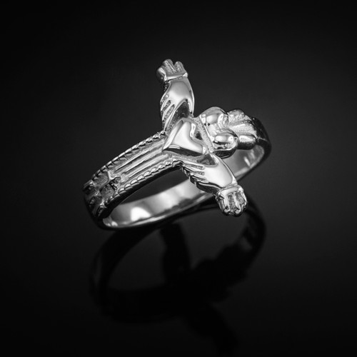 White Gold Claddagh Cross Ring