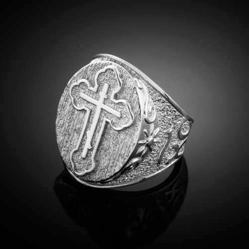 White Gold Russian Orthodox Cross Ring