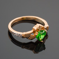 Rose Gold Claddagh CZ Birthstone Ring with Diamonds
