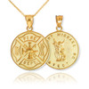 Gold Firefighter Badge Reversible St. Michael Pendant Necklace