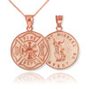 Rose Gold Firefighter Badge Reversible St. Michael Pendant Necklace