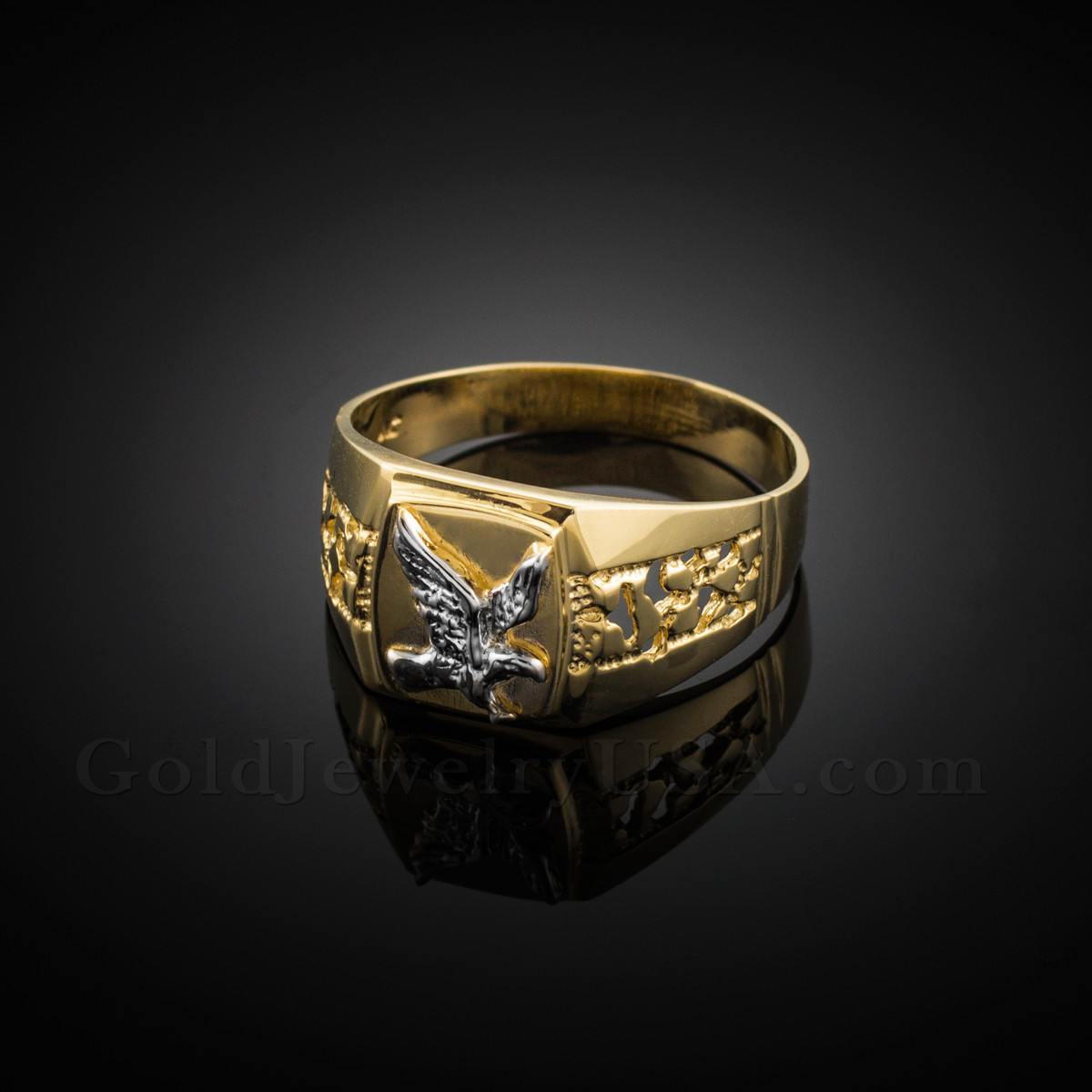 Men's Eagle Ring in Solid White, Yellow or Rose Gold - Atolyestone