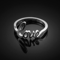 Solid White Gold "Love" Script Ring