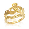 2pc Gold Claddagh Engagement Ring with Trinity Band