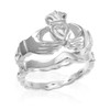 2pc White Gold Claddagh Engagement Ring with Trinity Band