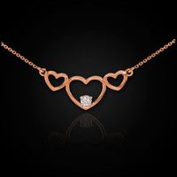 14K Rose Gold Triple Heart Necklace with CZ