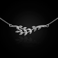 14K White Gold Olive Branches Necklace
