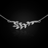 14K White Gold Olive Branch Necklace with Diamonds