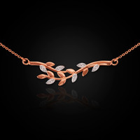 14K Rose Gold Olive Branch Necklace with Diamonds