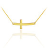 14K Solid Gold Sideways Curved Cute Cross Necklace