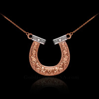 14k Two-Tone Rose Gold Diamond Horseshoe Necklace