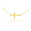 14K Solid Gold Sideways Cross Cute Necklace