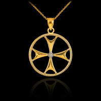 Gold Diamond Maltese Cross Pendant Necklace