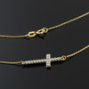 14K Gold Diamond Sideways Cross Necklace