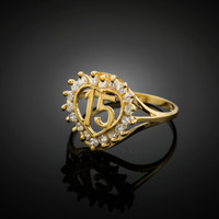 Yellow Gold Quinceanera 15 Anos CZ Ring