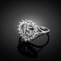 White Gold Quinceanera 15 Anos CZ Ring