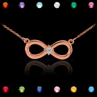 14K Rose Gold Infinity CZ Birthstone Necklace