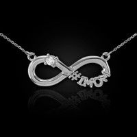 14K White Gold Infinity #1MOM CZ Birthstone Necklace