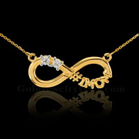 14K Gold Infinity #1MOM Necklace with Dual CZ Birthstones