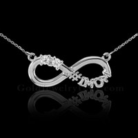 14K White Gold Infinity #1MOM Necklace with Dual CZ Birthstones