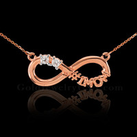 14K Rose Gold Infinity #1MOM Necklace with Dual CZ Birthstones