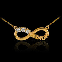 14K Gold Infinity #1MOM Necklace with Triple CZ Birthstones