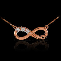 14K Rose Gold Infinity #1MOM Necklace with Triple CZ Birthstones