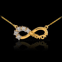 14K Gold Infinity #1MOM Necklace with Five CZ Birthstones