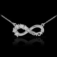14K White Gold Infinity #1MOM Necklace with Five CZ Birthstones