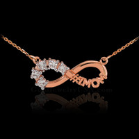 14K Rose Gold Infinity #1MOM Necklace with Five CZ Birthstones