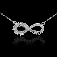 14K White Gold Infinity #1MOM Necklace with Six CZ Birthstones