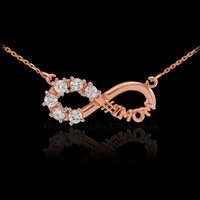 14K Rose Gold Infinity #1MOM Necklace with Six CZ Birthstones