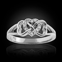 White gold infinity heart diamond ring