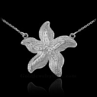 14k White Gold Diamond Starfish Necklace