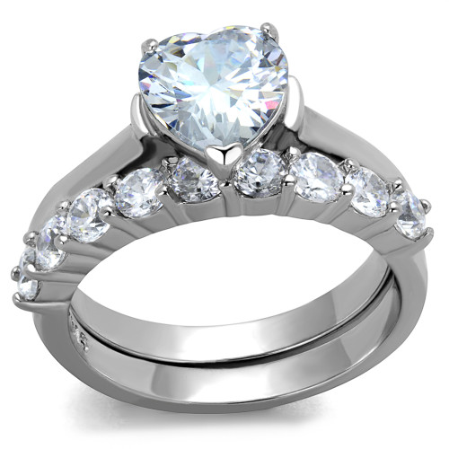 ARTK2176 Stainless Steel 2.70 Ct Heart Cut Cubic Zirconia Wedding Ring ...