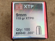 Hornady XTP 9mm Caliber 115 Grain Projectiles, 1 Box of 100. #35540