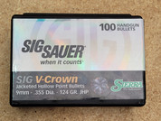 Sierra Sig V-Crown 9mm Projectiles, 124 Gr JHP, Box of 100